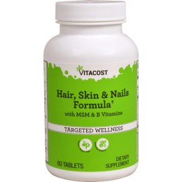 Комплекс для волос, кожи и ногтей с МСМ и витаминами В, Hair, Skin & Nails, Vitacost, 60 таблеток, скидка