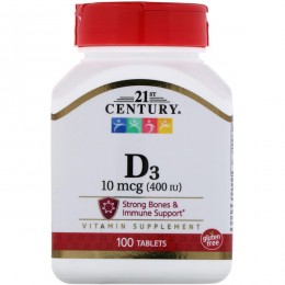Витамин Д-3, Vitamin D3, 21st Century, 400 ME, 100 таблеток, скидка