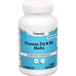 Витамин D3 и K2, Vitacost, Vitamin D3 & K2 Melts Cherry Flavor, 60 таблеток, скидка