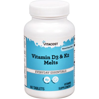 Витамин D3 и K2, Vitacost, Vitamin D3 & K2 Melts Cherry Flavor, 60 таблеток, скидка